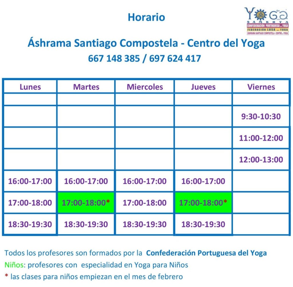 Horario Áshrama Santiago - Centro de Yoga