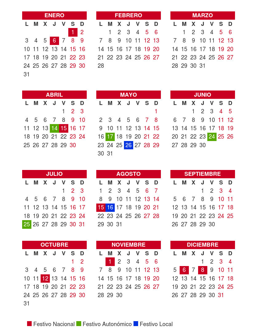 Calendario Laboral de Santiago de Compostela 2022 - Días Festivos